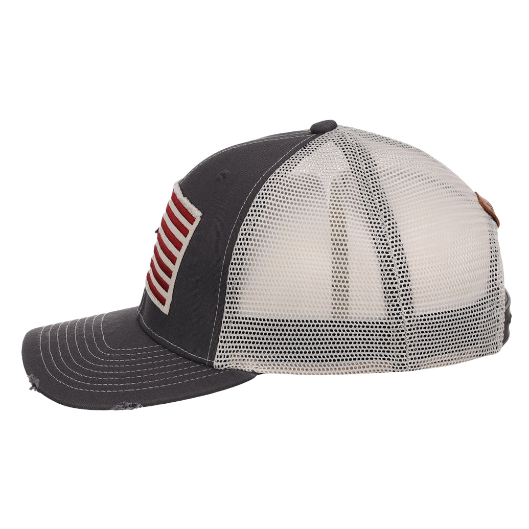 Local Crowns USA Torn & Tattered Trucker - Grey/White