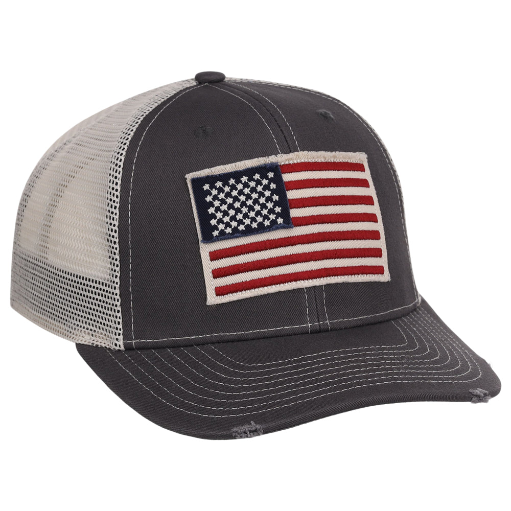 Local Crowns USA Torn & Tattered Trucker - Grey/White