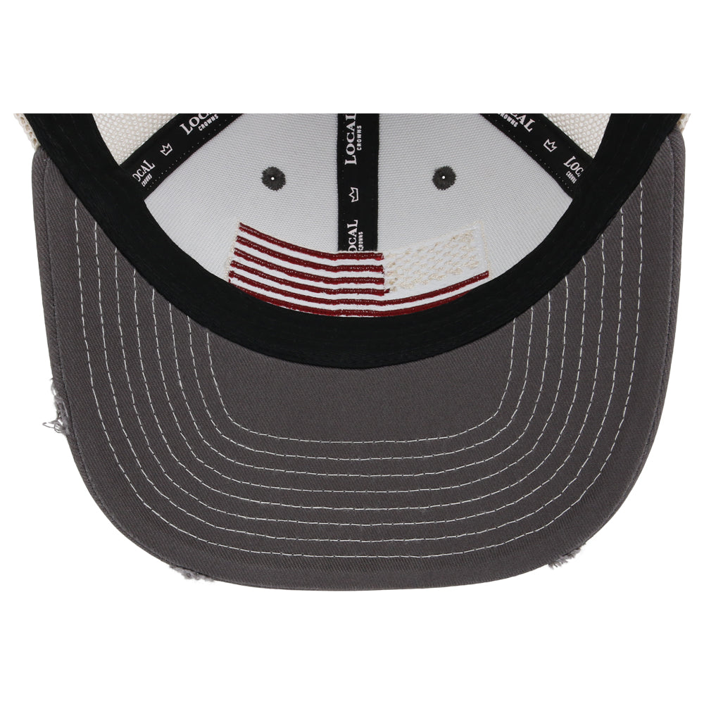 Local Crowns USA Torn & Tattered Trucker - Grey/White