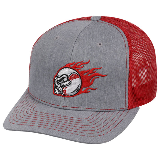 Baseball Skull Richardson 112 Trucker - Heather Grey/Red