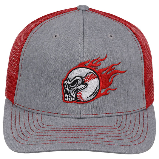 Baseball Skull Richardson 112 Trucker - Heather Grey/Red