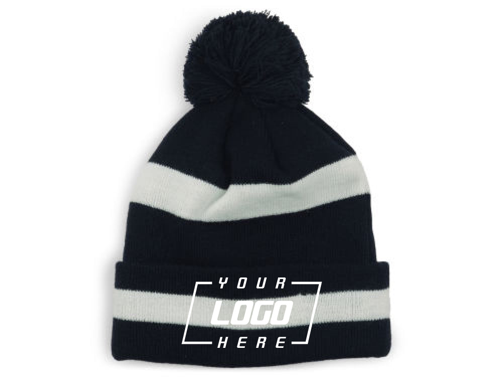 New Era Blank 2-Tone Stripe Pom Knit - Navy/White