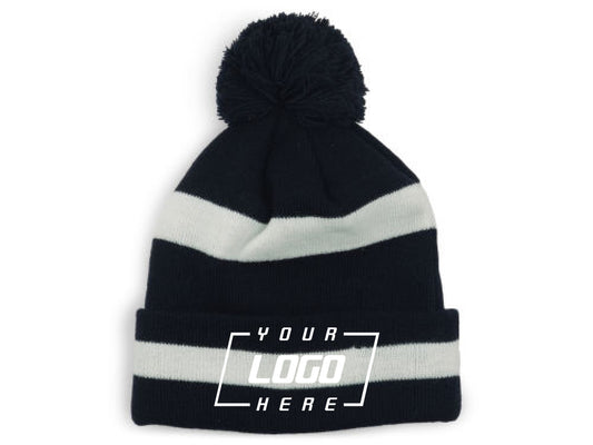 New Era Blank 2-Tone Stripe Pom Knit - Navy/White