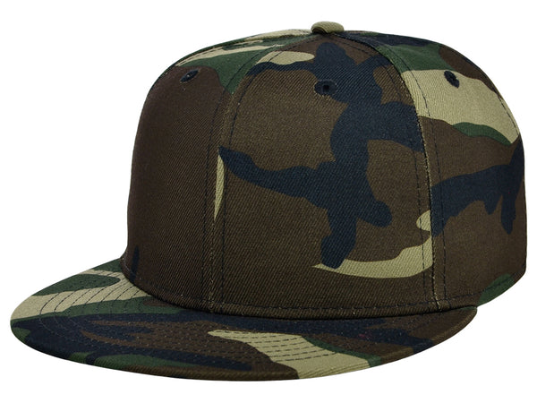 Lids Blank Full Court Fitted Cap - Structured High Crown Hat With Colored UV Visor, Olive/Camo, Fitted Sizes