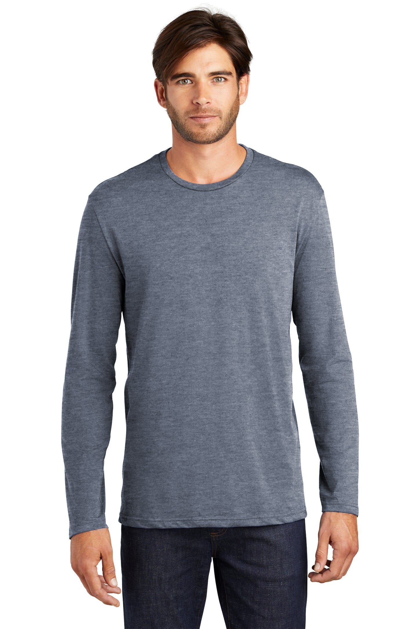 District Perfect Weight Long Sleeve Unisex Tee - Heathered Navy